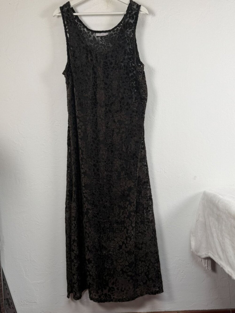Bryn Walker Womens Large Black Burnout Velvet Floral Sleeveless Maxi Tank Dress